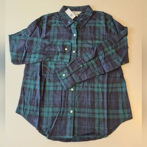 NWT Women's Old Navy The Classic Shirt Shirt - Green and Blue Plaid Size Large